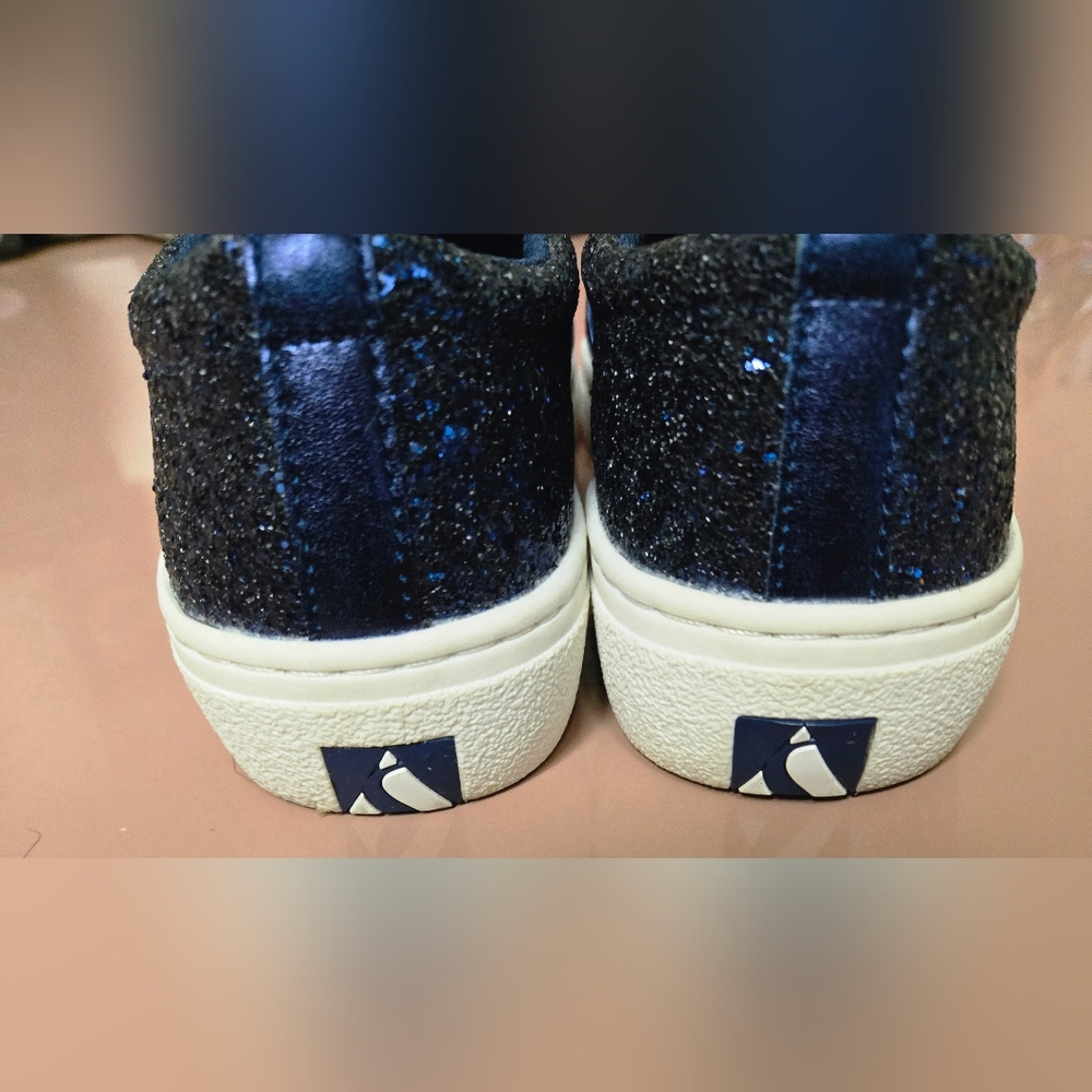New! Skechers Air Cooled Memory Foam Navy Blue Glitter Slip On Shoes 7 - Picture 10 of 14